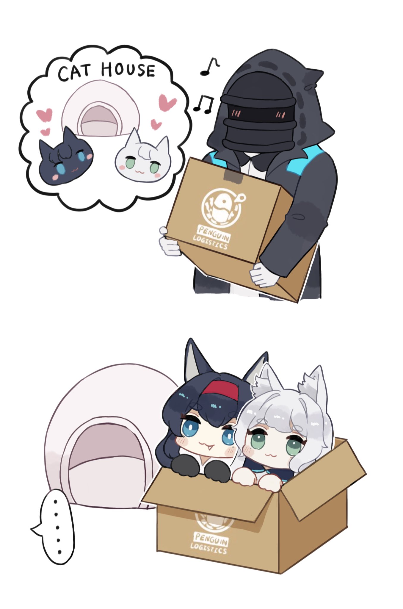 ..., 1other, 2girls, :3, arknights, black_hair, black_jacket, blaze_(arknights)