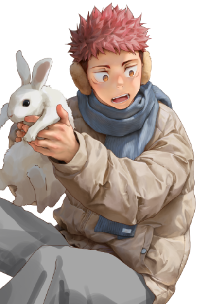 1boy, animal, beitemian, coat, earmuffs, holding, holding_animal, itadori_yuuji