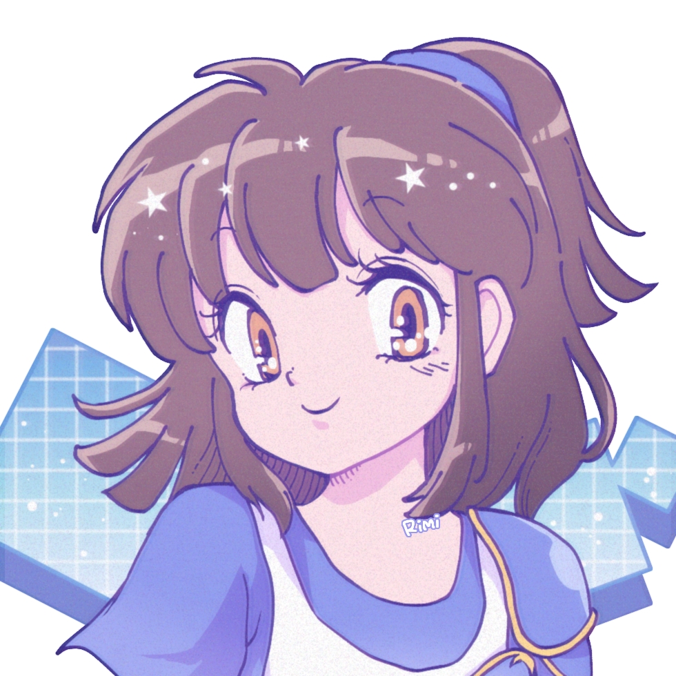 1girl, arle_nadja, bangs, blue_shirt, brown_hair, looking_at_viewer, madou_monogatari, ponytail