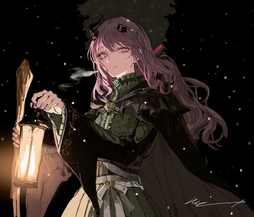 1other, akiyama_mizuki, bangs, black_cloak, braid, breath, center_frills, cloak