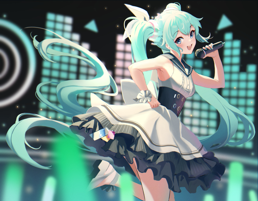 :d, armpits, bangs, black_sailor_collar, blue_archive, blue_eyes, blurry, blush