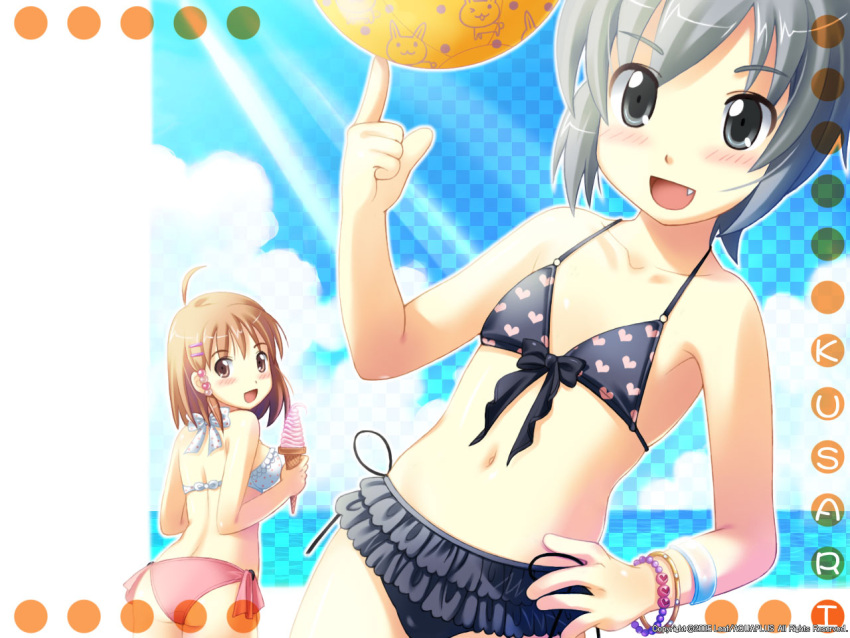 ass, ayanobe_tamami, bikini, blush, bracelet, brown_eyes, brown_hair, fang