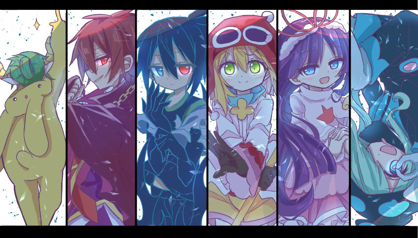 2girls, 4boys, absurdres, amitie_(puyopuyo), aqua_hair, bangs, black_sig, blonde_hair