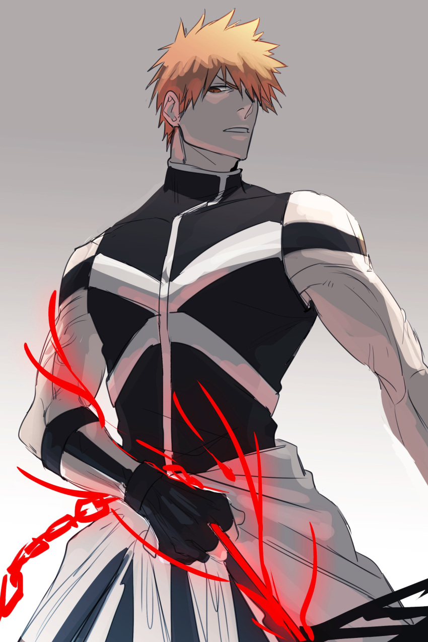 1boy, absurdres, asure_(asure_twi), black_gloves, bleach, brown_eyes, chain, cowboy_shot