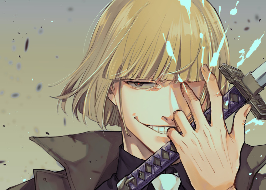 1boy, ai_(ai1470), bangs, black_shirt, bleach, blonde_hair, blunt_bangs, blunt_ends