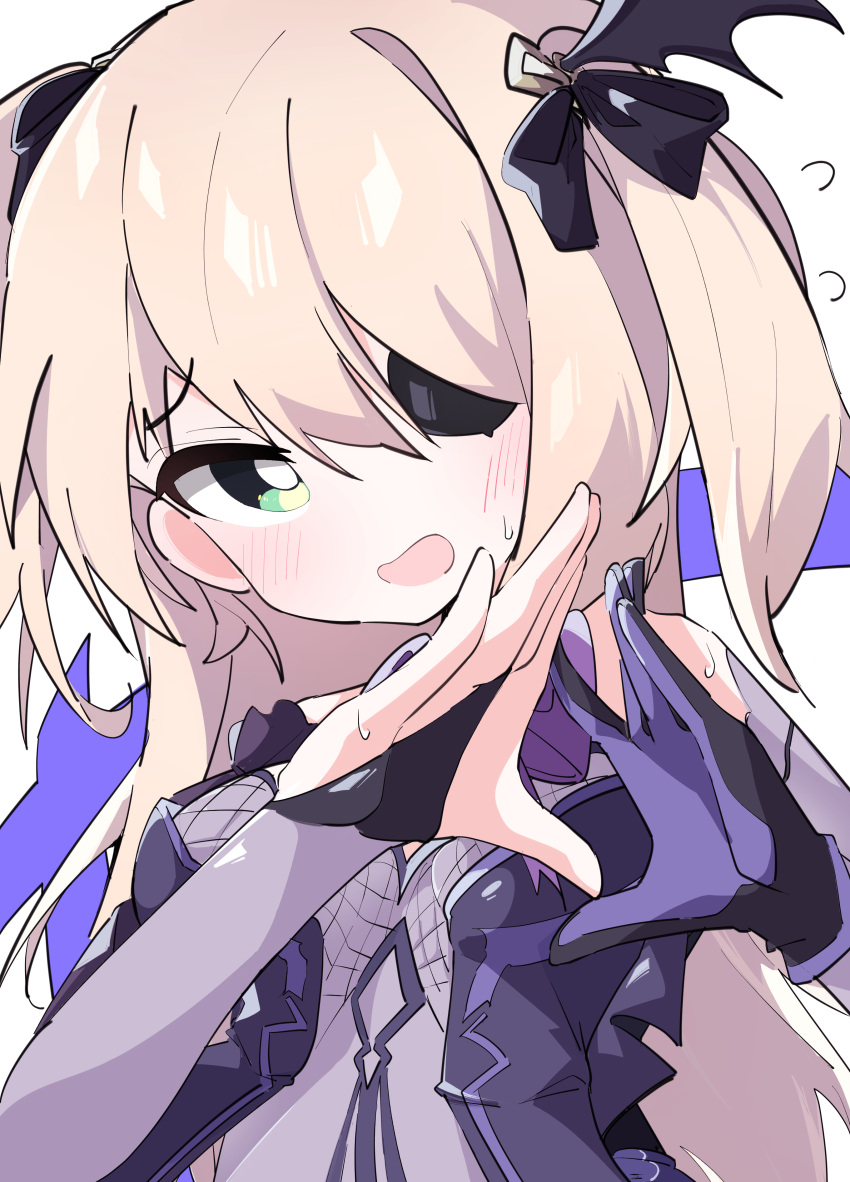 1girl, absurdres, bangs, bare_shoulders, bat_ornament, blonde_hair, blush, bow