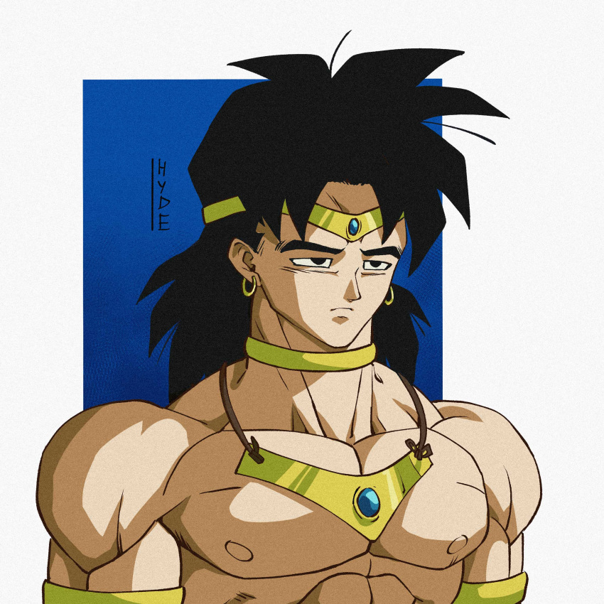 1990s_(style), 1boy, absurdres, armlet, black_hair, broly_(dragon_ball_z), choker, closed_mouth