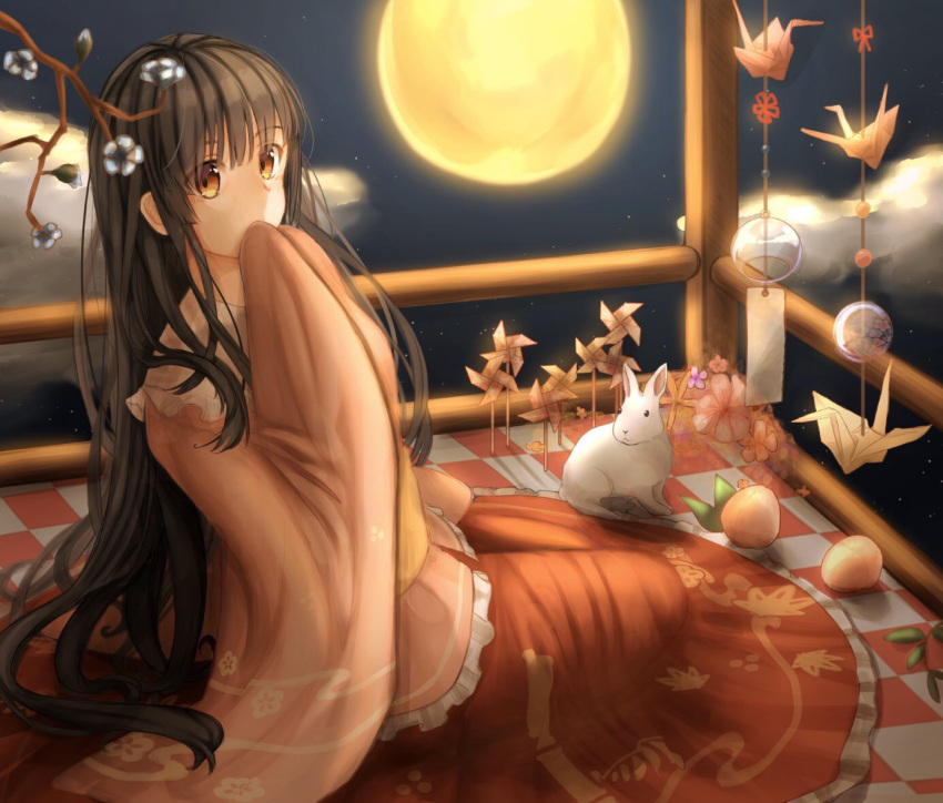 1girl, bangs, black_hair, black_sky, blunt_bangs, bo_cota, brown_eyes, collared_shirt