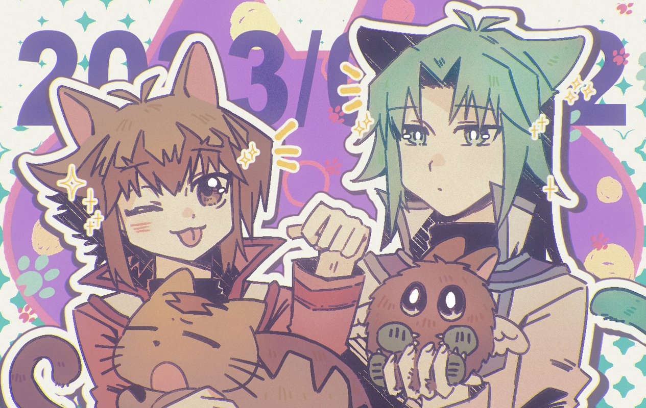 2boys, :p, animal, animal_ears, bangs, blush, cat, cat_boy