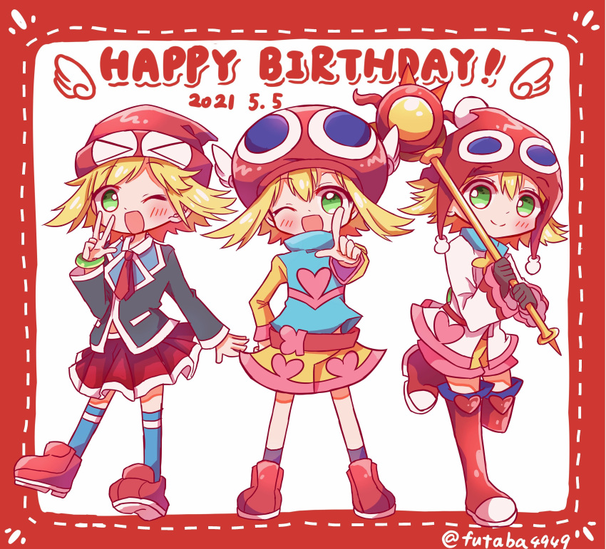 1girl, absurdres, amitie_(puyopuyo), bangs, blonde_hair, blush, dual_persona, futaba969649