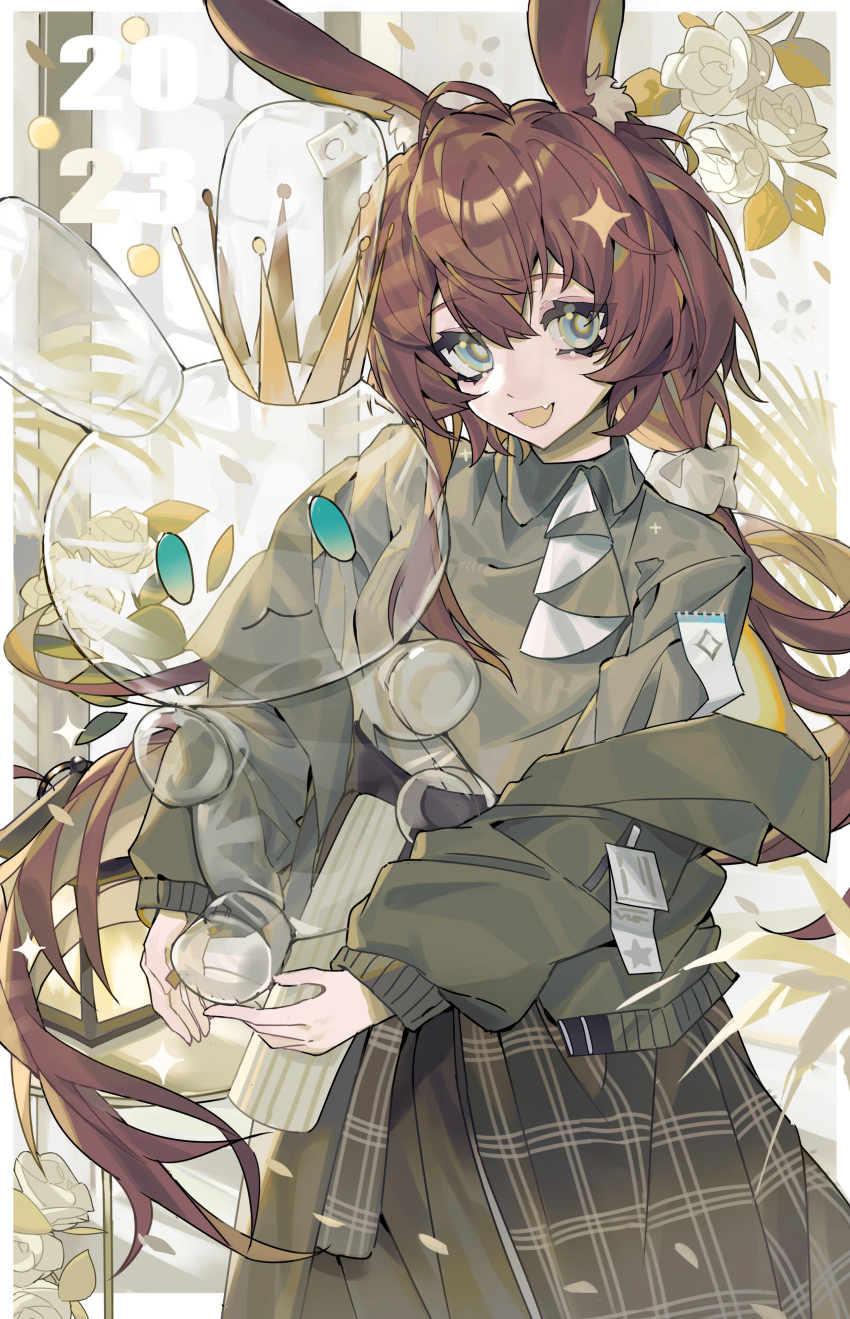 1girl, 2023, :3, :d, absurdres, ahoge, amiya_(arknights), animal_ear_fluff