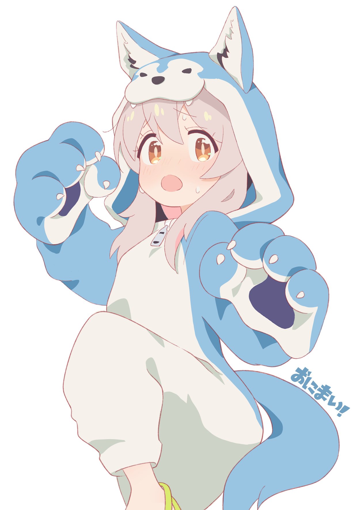 1girl, :o, animal_costume, animal_ears, animal_hands, blush, brown_eyes, commentary