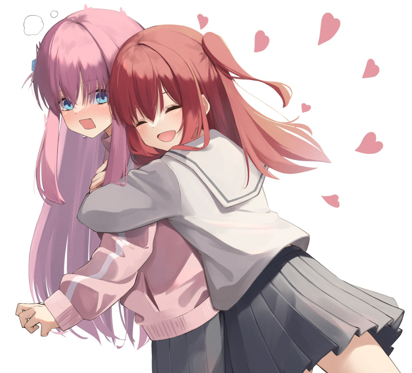 2girls, :d, ^_^, bangs, black_skirt, blue_eyes, blush, bocchi_the_rock!