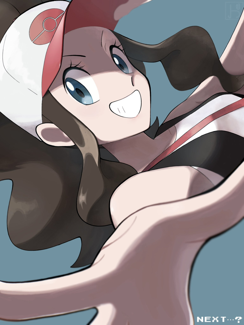 1girl, baseball_cap, black_vest, blurry, commentary_request, eyelashes, green_background, green_eyes