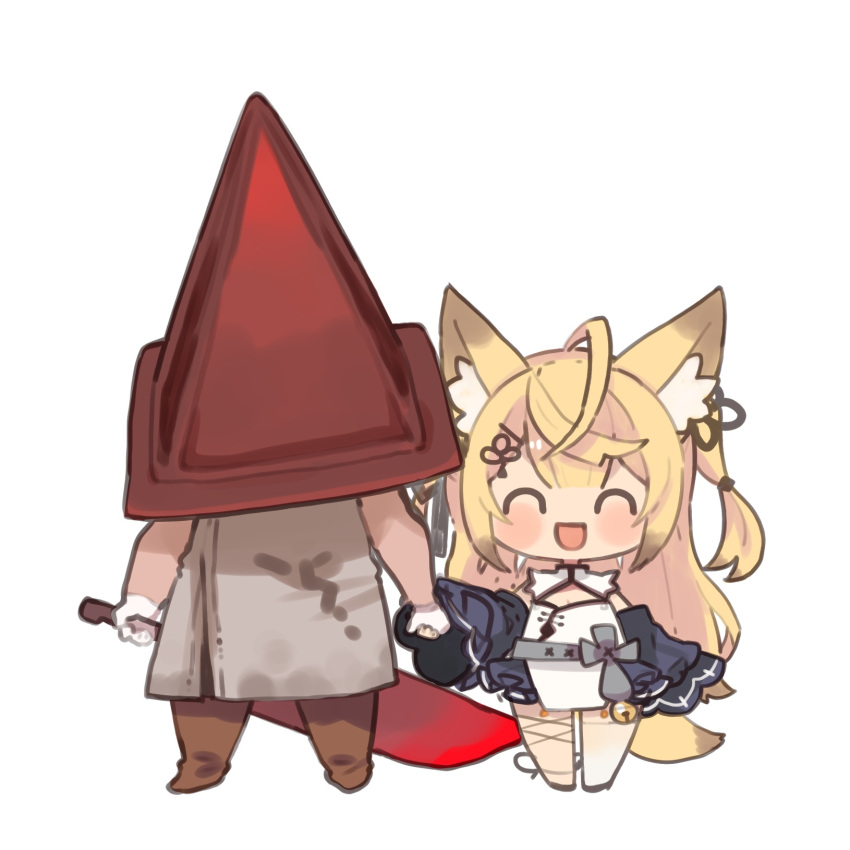 1girl, animal_ears, axel-v, ball, blonde_hair, chibi, dress, fox_ears