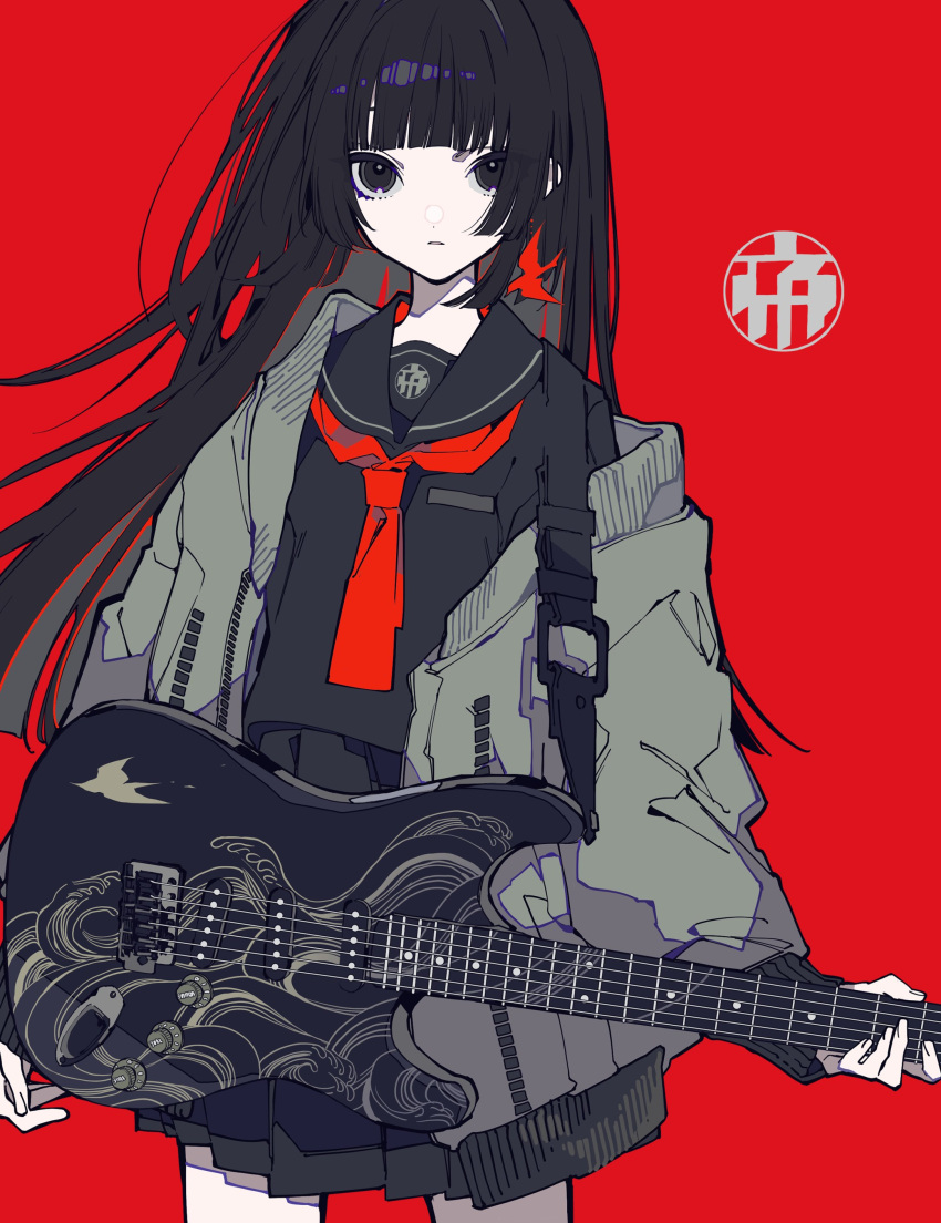 1girl, absurdres, bird_earrings, black_eyes, black_hair, black_sailor_collar, black_serafuku, black_shirt