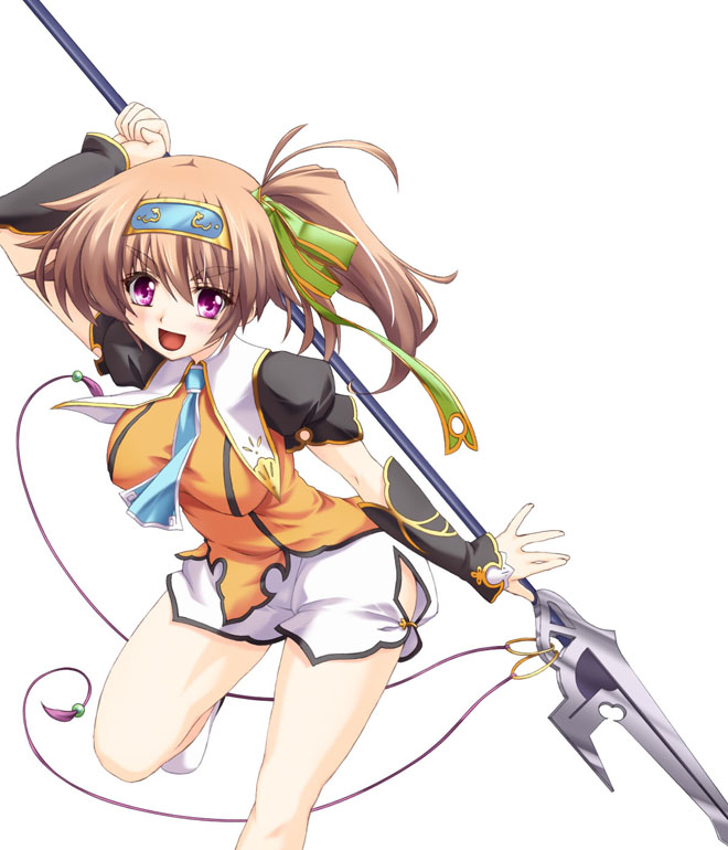 kirisawa_tokito, koihime_musou, polearm, pose, simple_background, solo, weapon