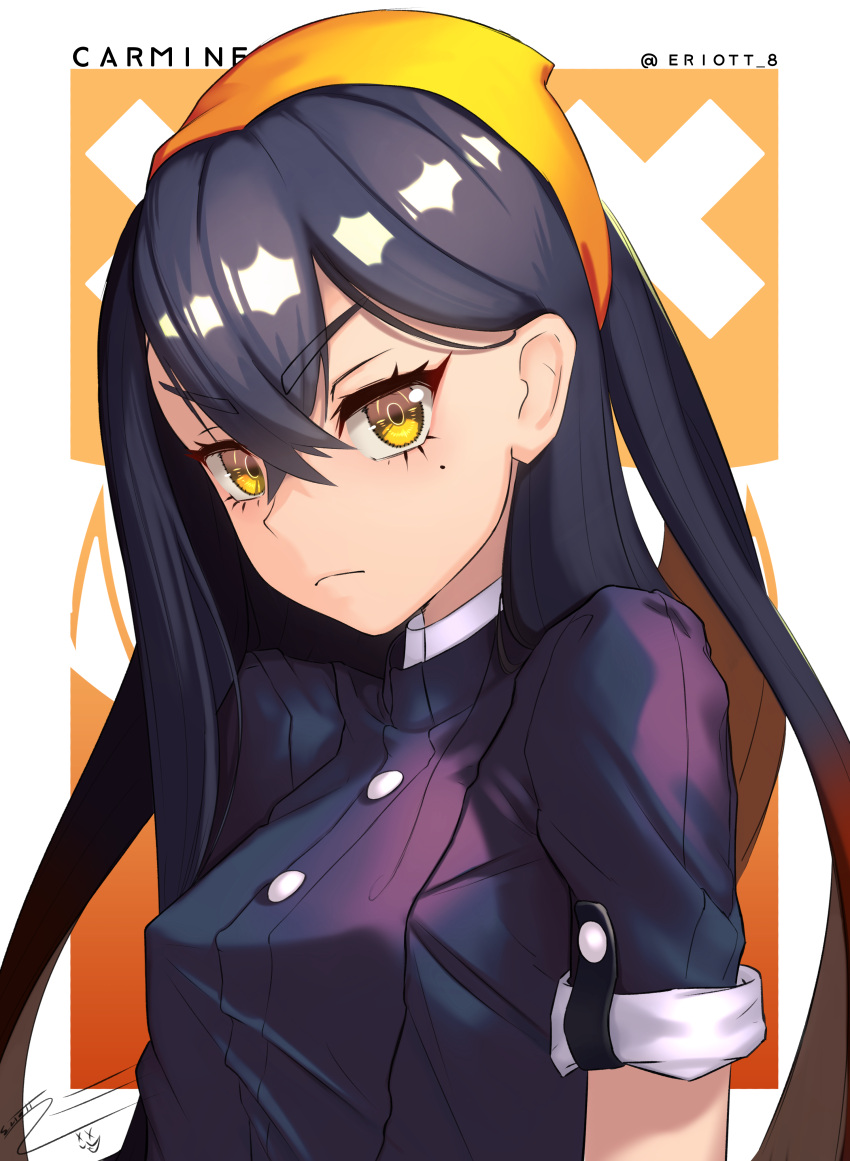 1girl, absurdres, bangs, black_hair, breasts, buttons, carmine_(pokemon), colored_inner_hair