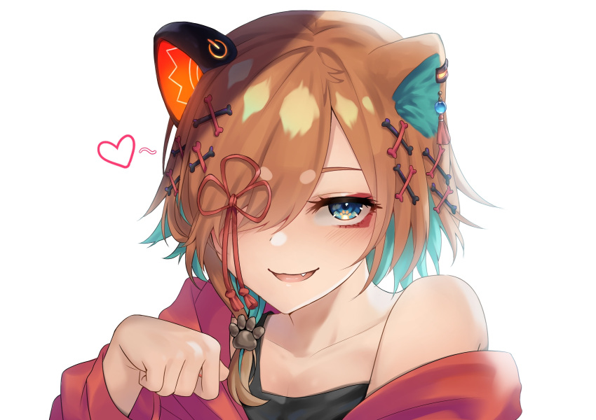 1girl, animal_ears, aqua_hair, blue_eyes, collarbone, colored_inner_hair, dog_ears, dog_girl