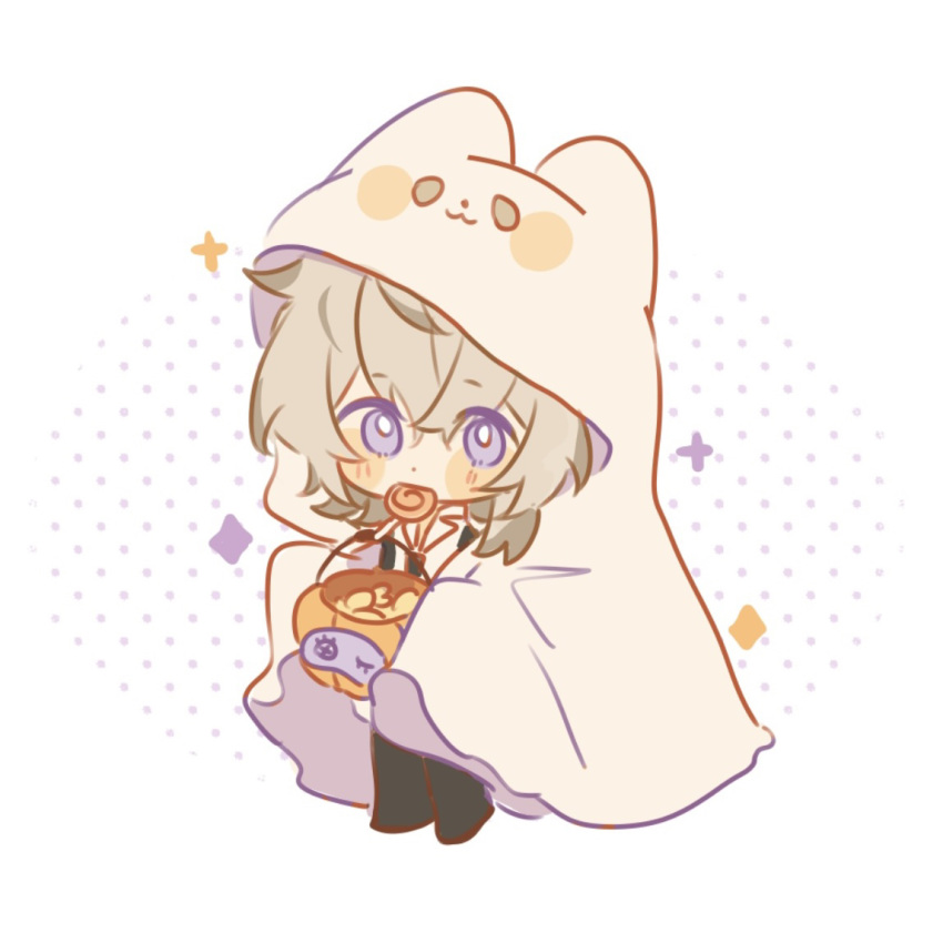 1boy, animal_hood, black_necktie, black_pants, chibi, collar_x_malice, full_body, grey_hair