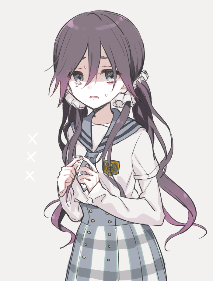 1girl, bangs, black_hair, blue_necktie, blue_sailor_collar, blue_skirt, boyano, breast_pocket