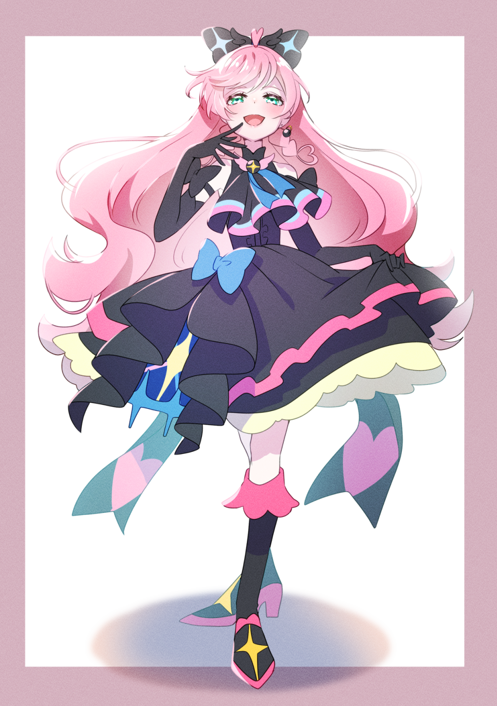 1girl, ahoge, alternate_color, black_bow, black_dress, black_gloves, boots, bow
