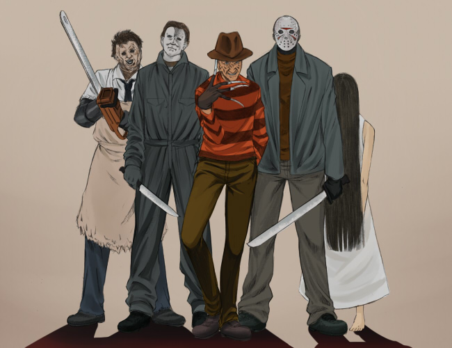 a_nightmare_on_elm_street, crow_(pixiv), edo_tatsuki, freddy_krueger, friday_the_13th, halloween_(film), jason_voorhees, leatherface