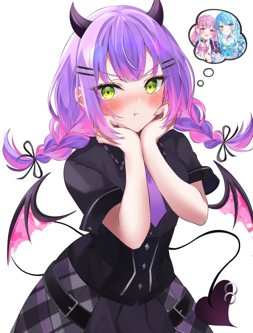 1girl, :t, bangs, black_ribbon, black_shirt, blush, closed_mouth, commentary_request