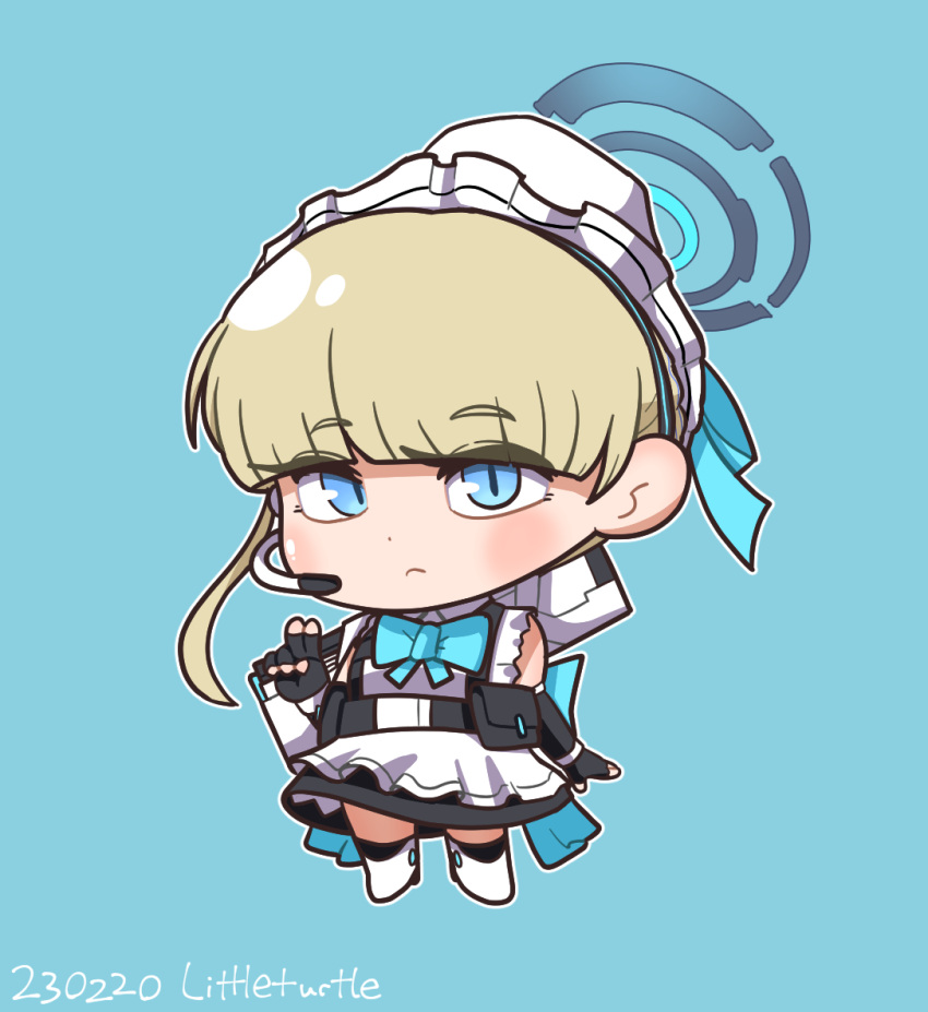 1girl, apron, artist_name, assault_rifle, back_bow, bangs, black_dress, black_gloves