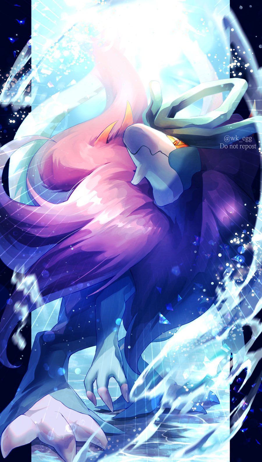 blurry, claws, closed_mouth, commentary_request, eko_(wk_egg), highres, looking_down, no_humans