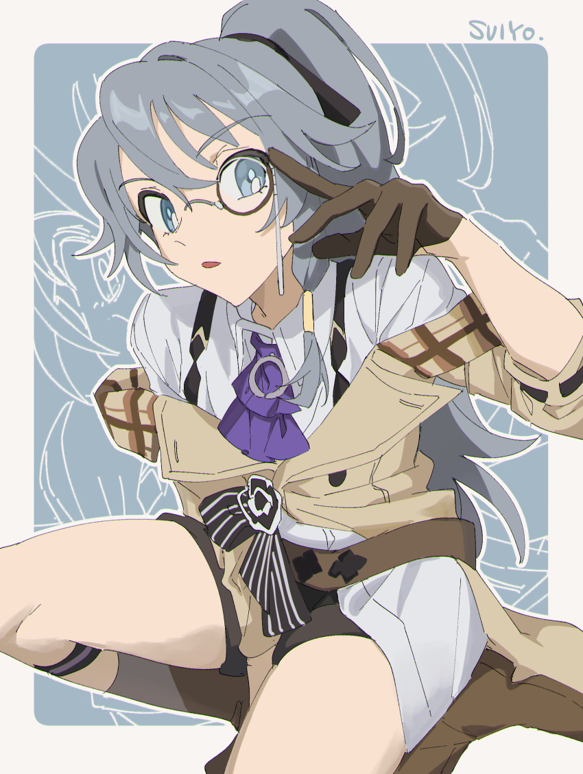 1girl, absurdres, artist_name, bangs, black_hair, blue_background, blue_eyes, boots