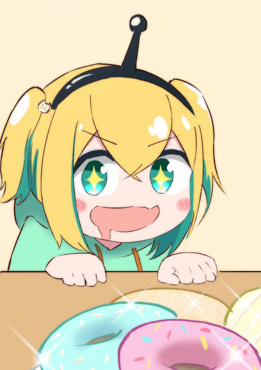 +_+, 1girl, :3, :d, absurdres, amano_pikamee, black_hairband, blonde_hair