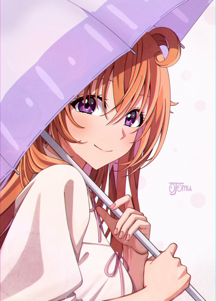 1girl, artist_name, bangs, butterfly_(love_live!), commentary, highres, holding, holding_umbrella