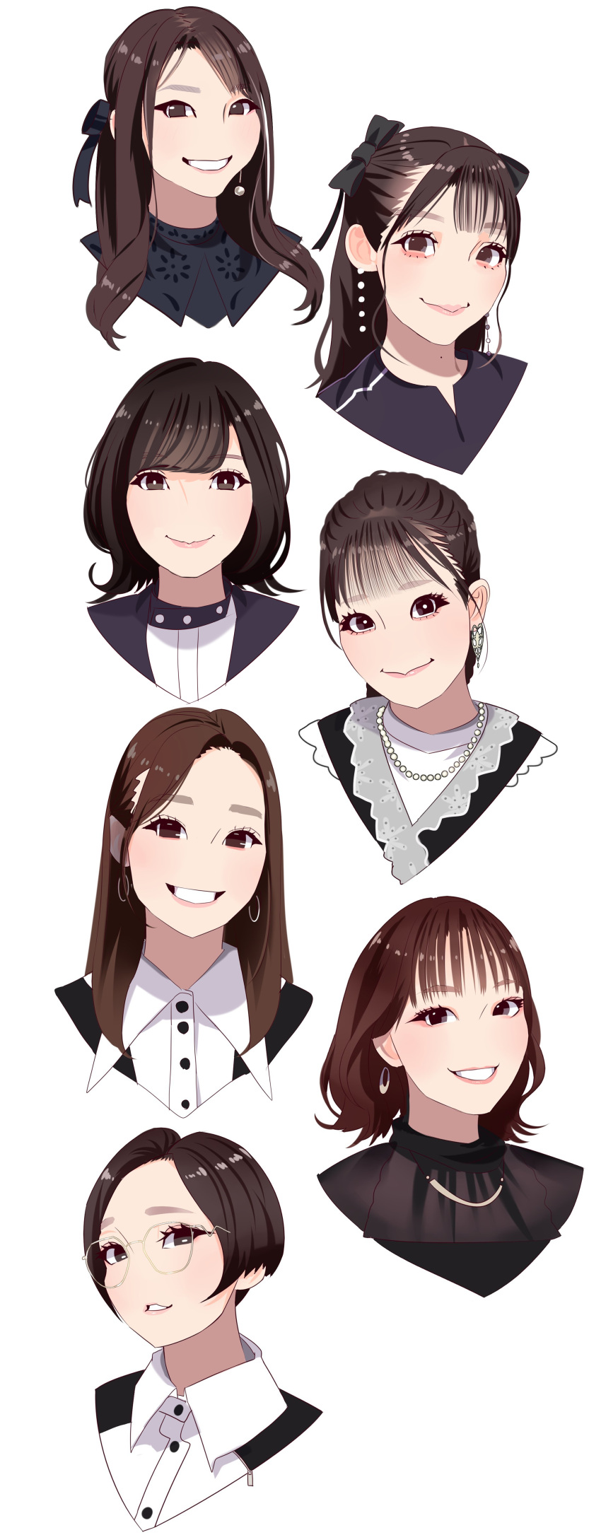 6+girls, absurdres, amamiya_sora, ameya_shioichi, bangs, commentary, earrings, glasses