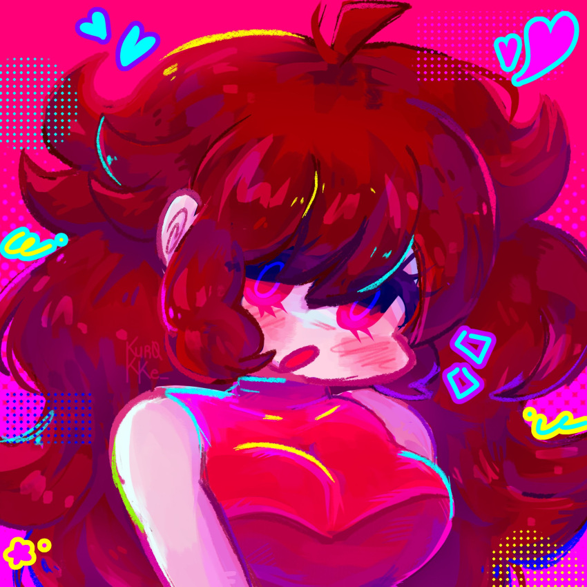 :o, black_eyeliner, blush, breasts, brown_hair, colorful, dress, eyelashes