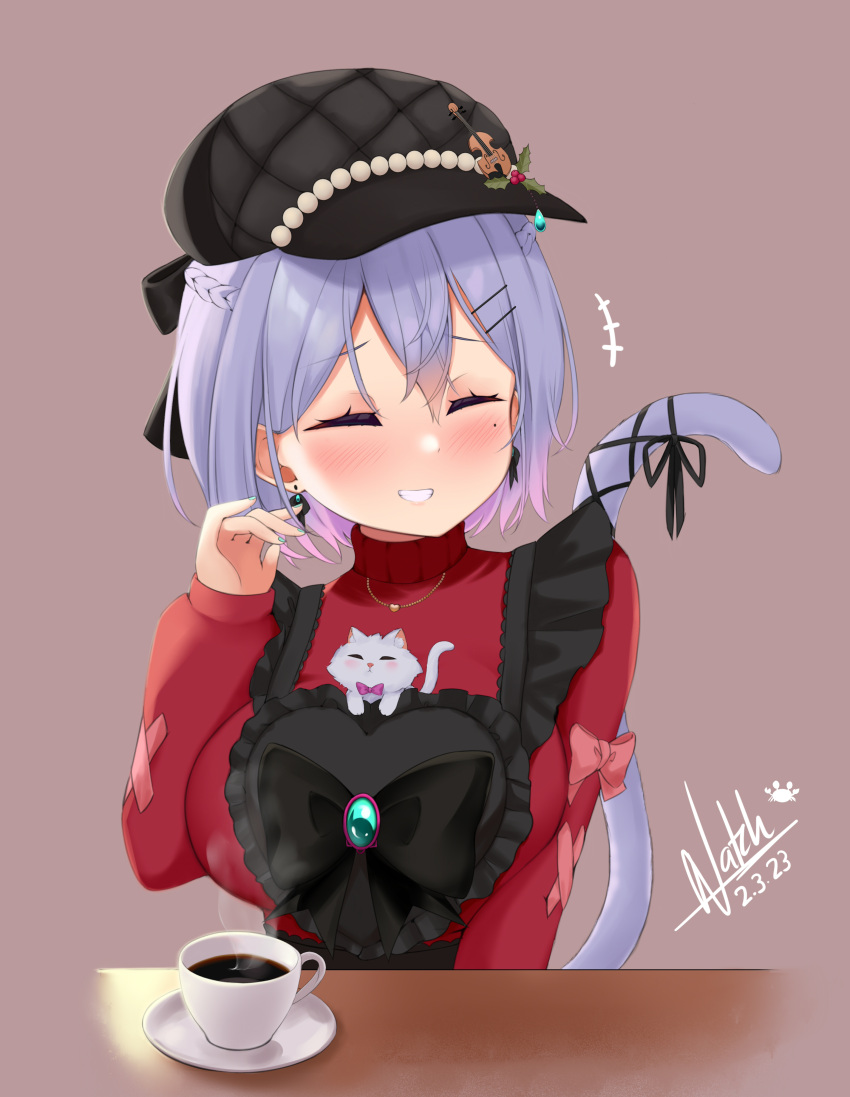 1girl, absurdres, apron, bangs, black_apron, black_headwear, blue_hair, bow