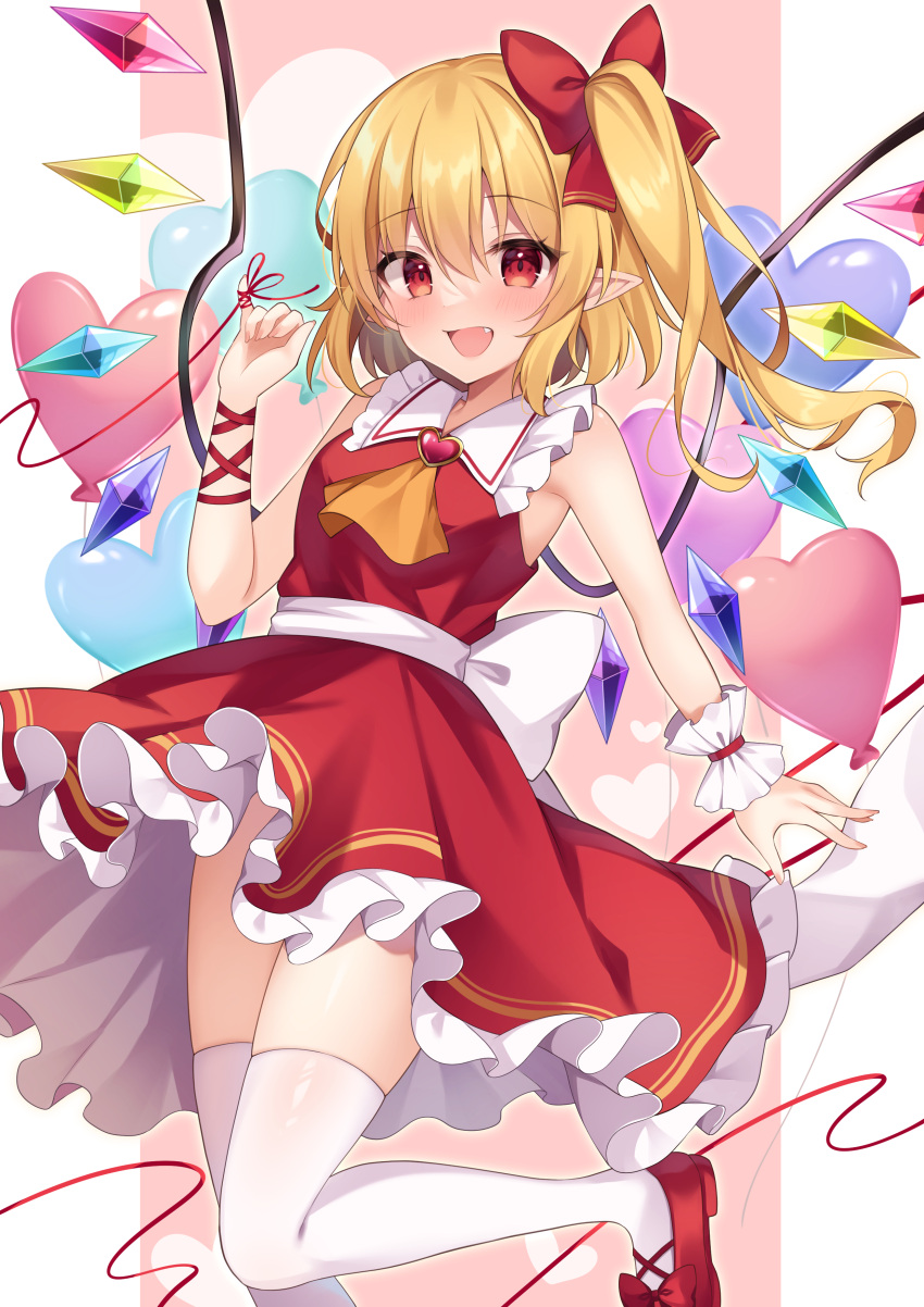 1girl, absurdres, ascot, balloon, bangs, blonde_hair, blush, crystal