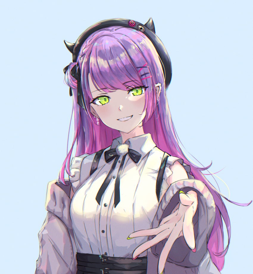 1girl, absurdres, beret, bow, bowtie, colored_inner_hair, earrings, fake_horns
