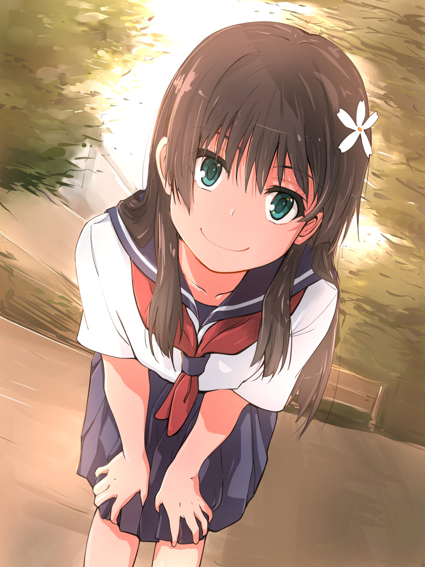 1girl, absurdres, bangs, black_hair, blue_sailor_collar, blue_skirt, closed_mouth, collarbone