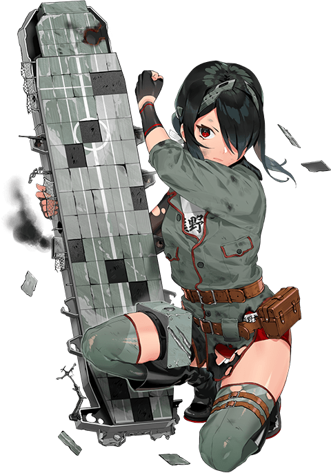 1girl, artist_request, asymmetrical_legwear, belt, belt_pouch, black_footwear, black_gloves, black_hair