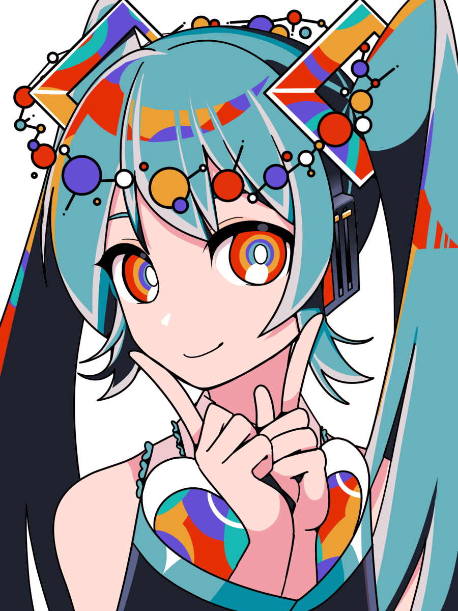 1girl, aqua_hair, bangs, blue_eyes, bright_pupils, hatsune_miku, headphones, highres