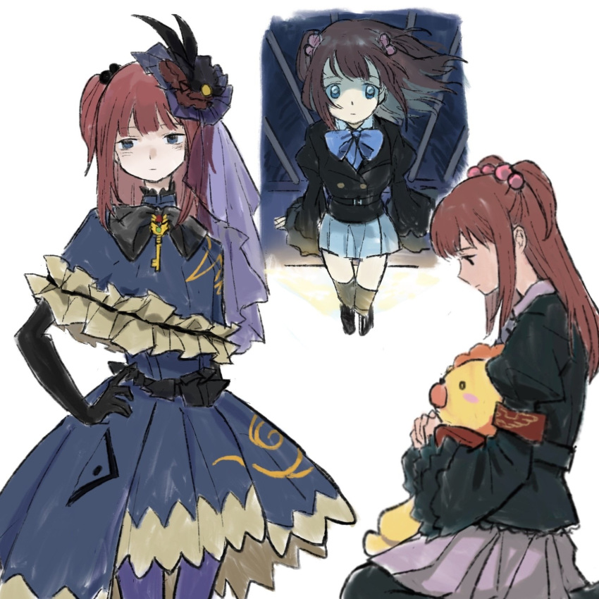 1girl, black_bow, black_bowtie, black_eyes, black_gloves, bow, bowtie, dress