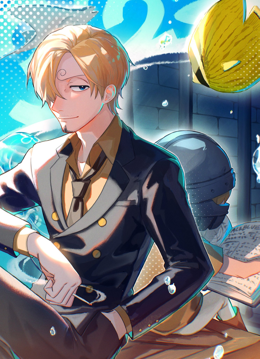 age_comparison, air_bubble, blonde_hair, blue_background, blue_eyes, box, bubble, child
