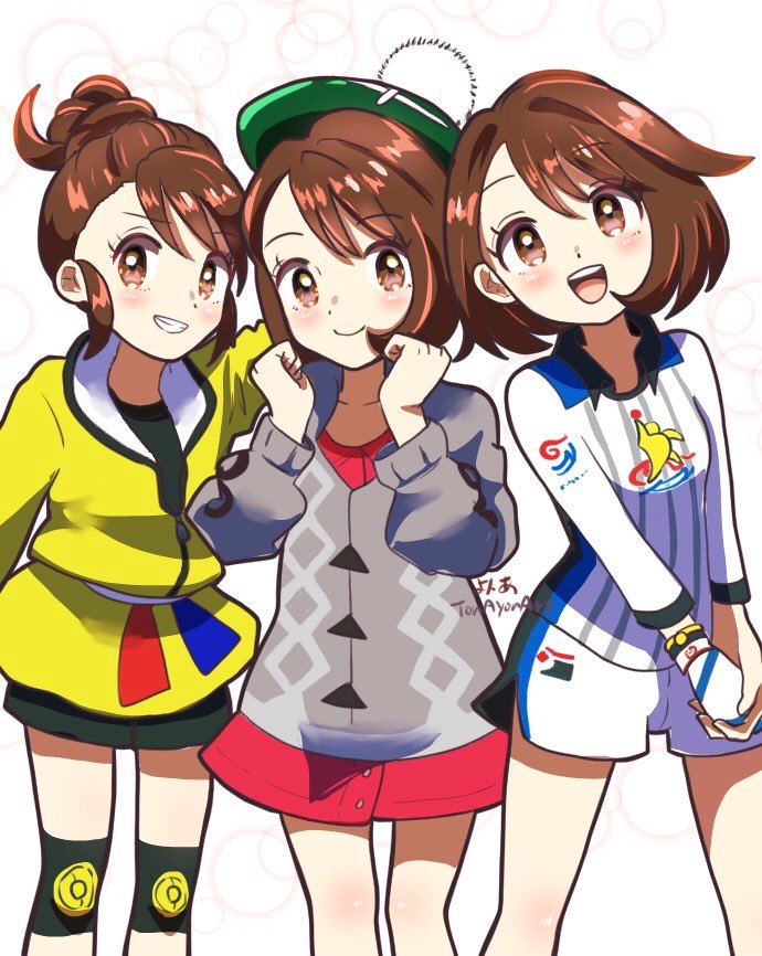 alternate_hairstyle, black_shirt, blush, bob_cut, brown_eyes, brown_hair, clenched_hands, closed_mouth