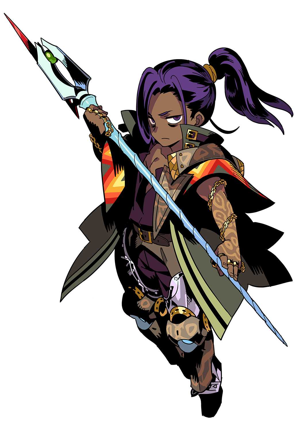 1boy, belt, body_markings, chain, coat, dark-skinned_male, dark_skin, doctor_magus