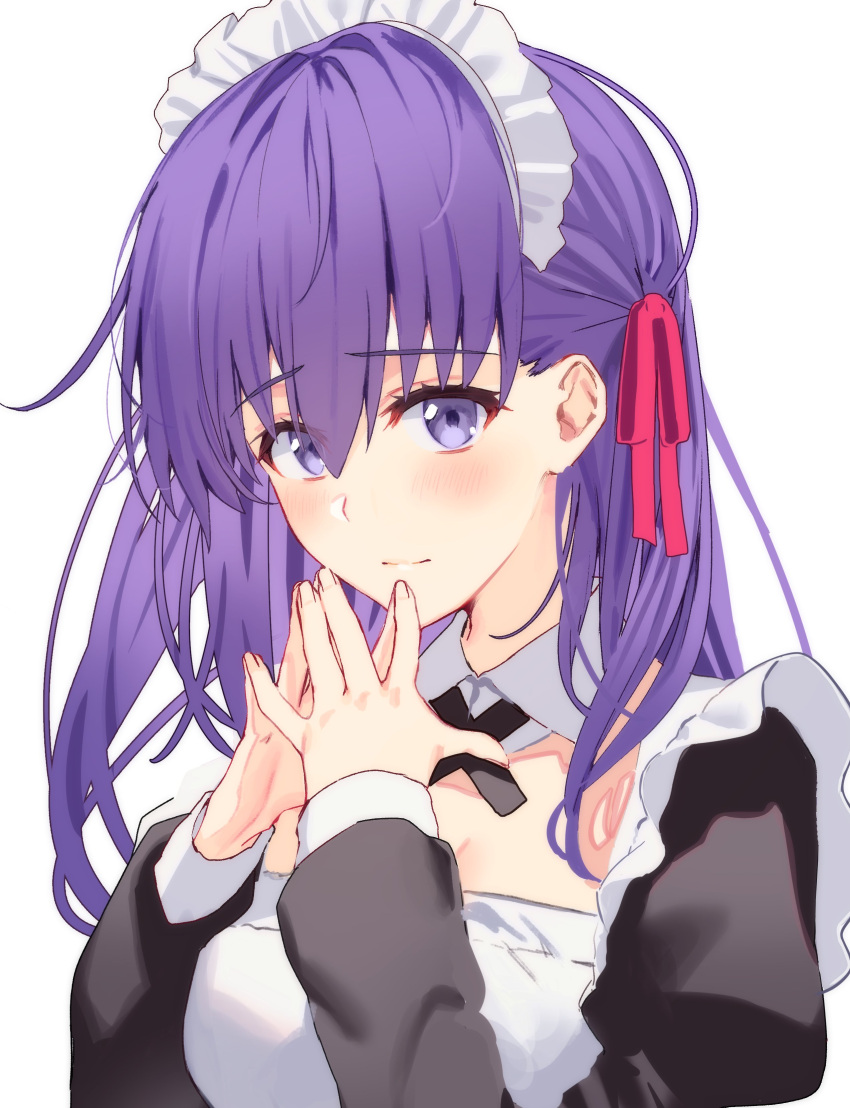 1girl, absurdres, alternate_costume, apron, bangs, black_dress, blush, chip_le_cree