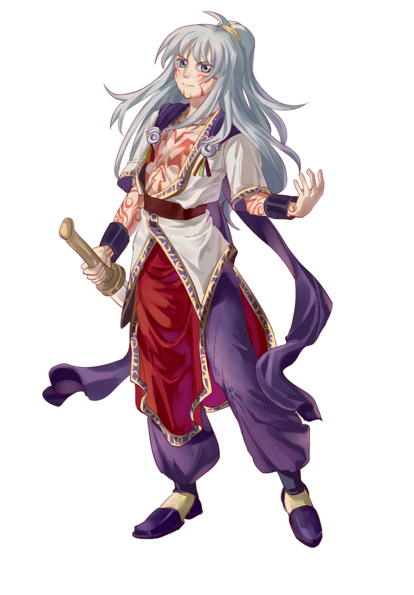 1boy, absurdres, arcturus, bangs, bracer, closed_mouth, full-body_tattoo, full_body