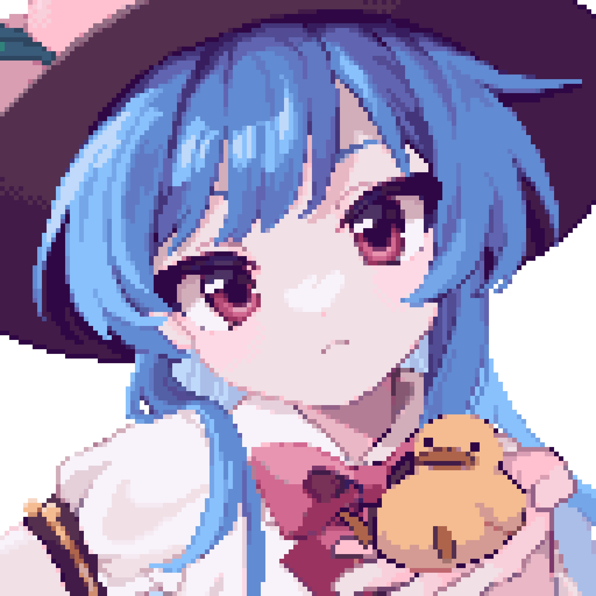 1girl, ahiru_tokotoko, animal, bangs, bird, bird_on_hand, black_headwear, blue_hair
