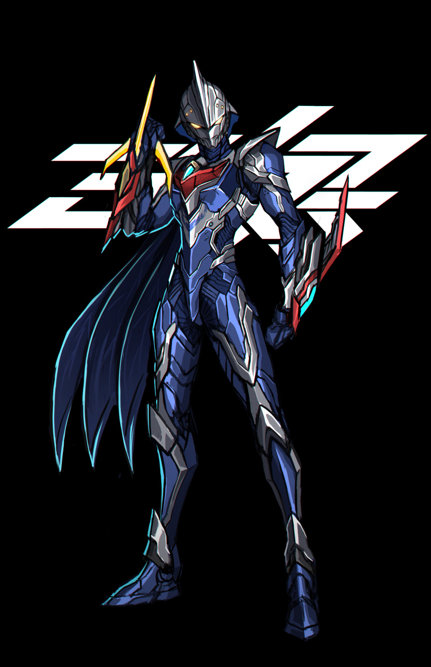 1boy, 3ok, absurdres, alternate_universe, arm_blade, armor, armored_boots, black_background
