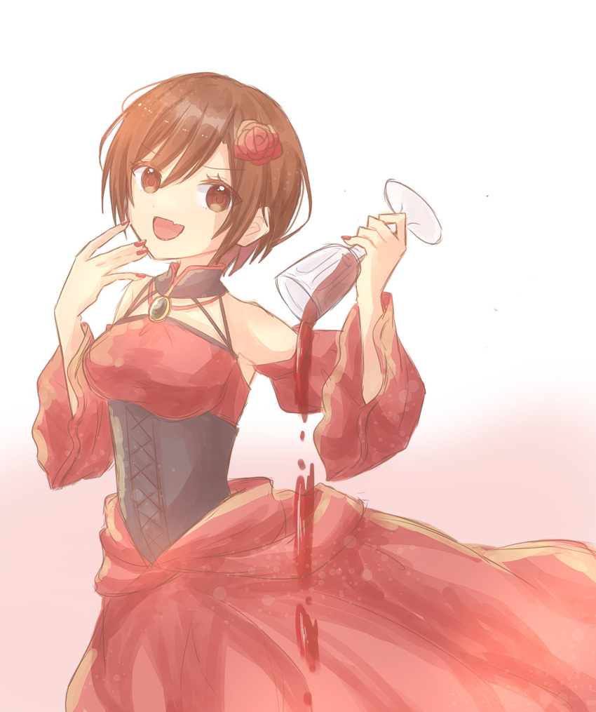 1girl, :d, akujiki_musume_conchita_(vocaloid), aquamarinu, banica_conchita, bare_shoulders, black_choker, blood
